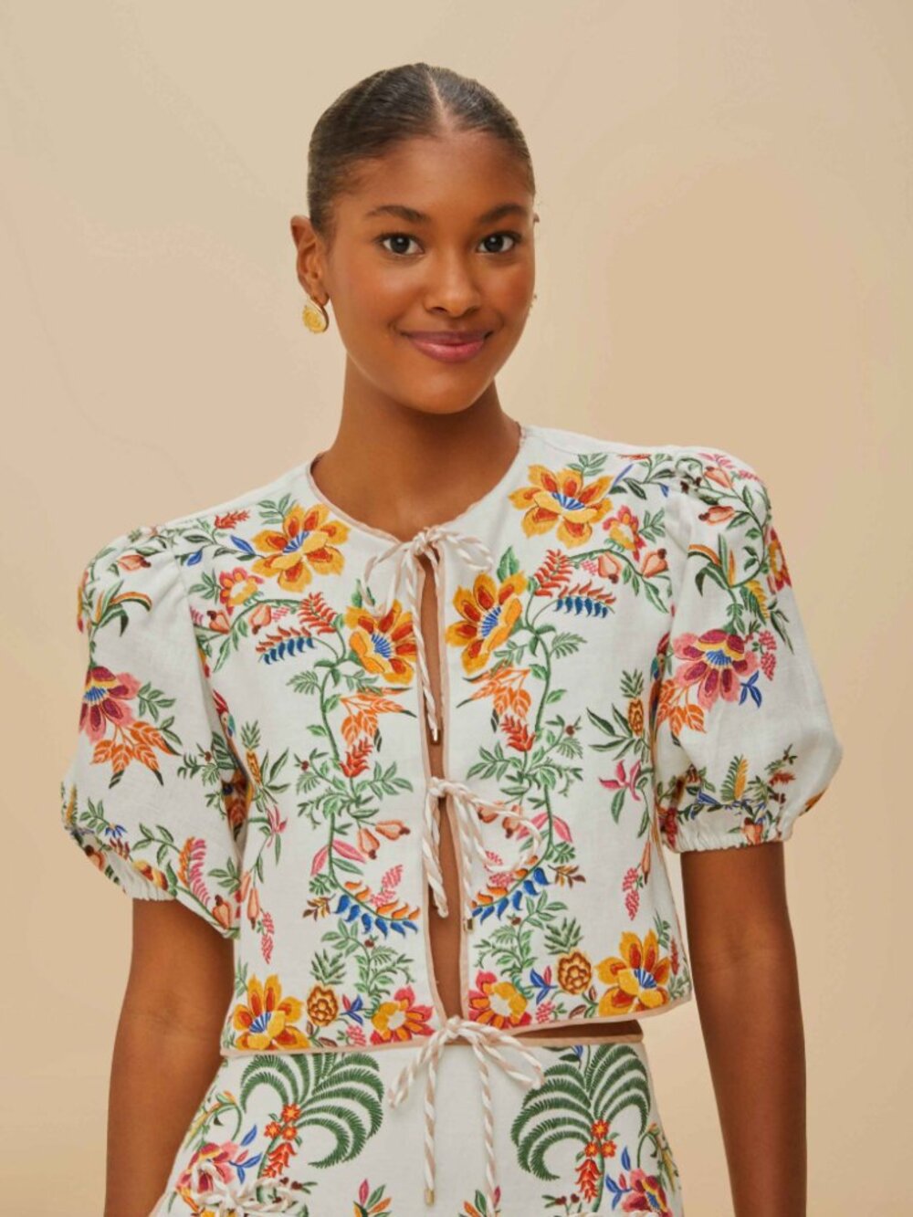 Farm Rio Off-White Delicate Forest Scarves Blouse